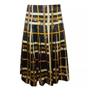 Burberry London Belt Print Silk Pleated Skirt